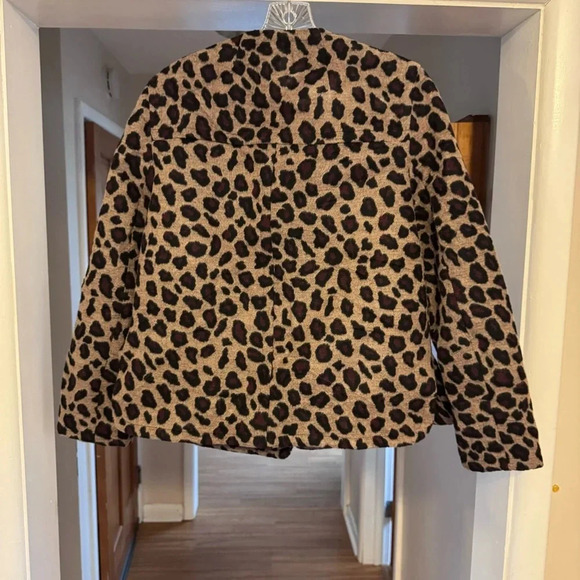 Ann Taylor Women Tan Leopard Print Wool Blend Jacket Button Front Medium Tall - Picture 2 of 9